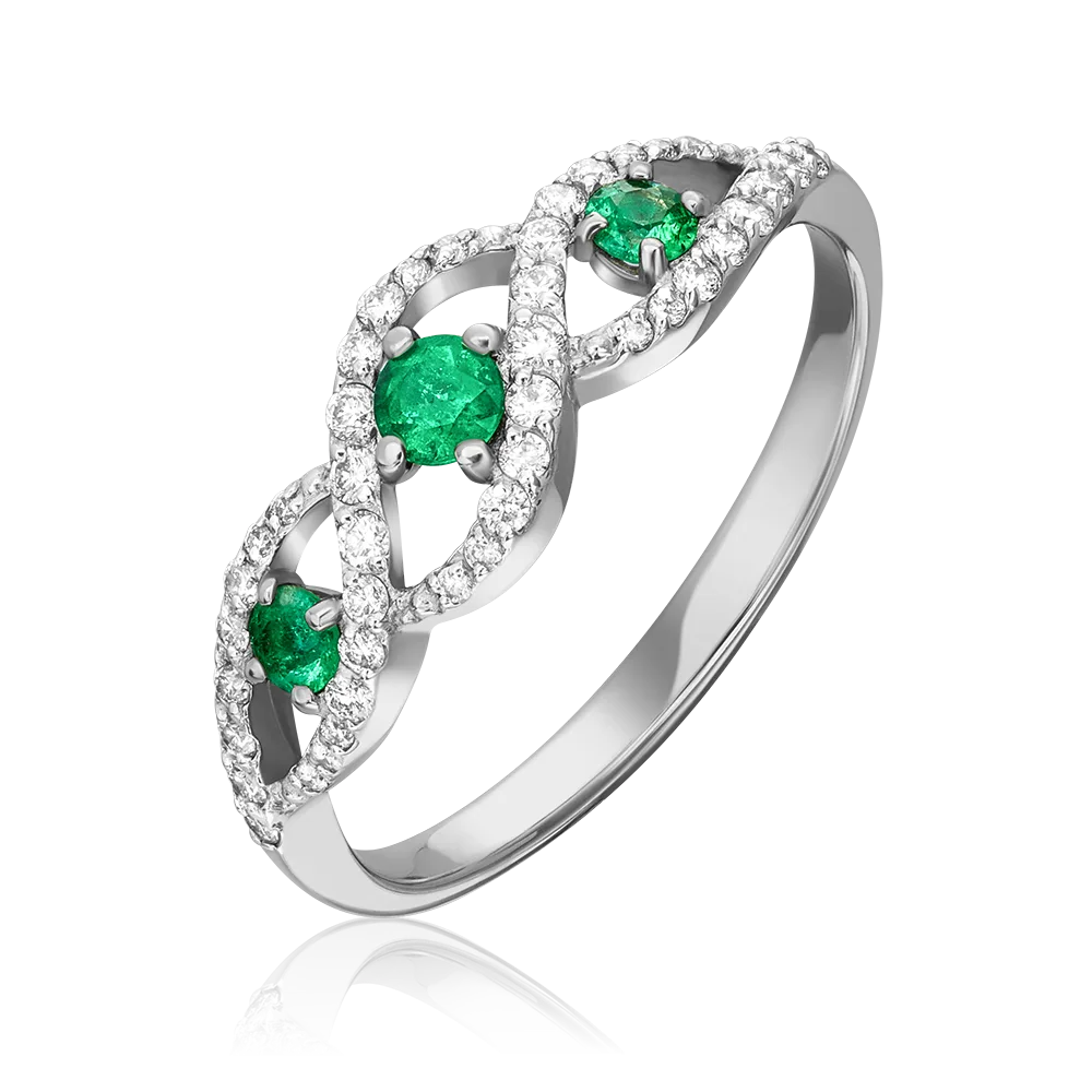 white gold ring with diamonds and emeralds-053