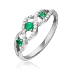 white gold ring with diamonds and emeralds-053