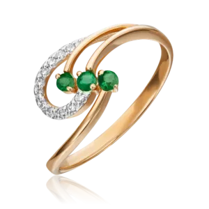Rose gold ring with emeralds and diamonds-058