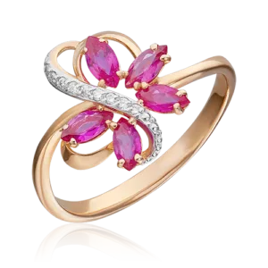 Rose gold ring with rubies and diamonds-026