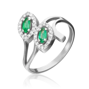 White gold ring with emeralds and diamonds-095