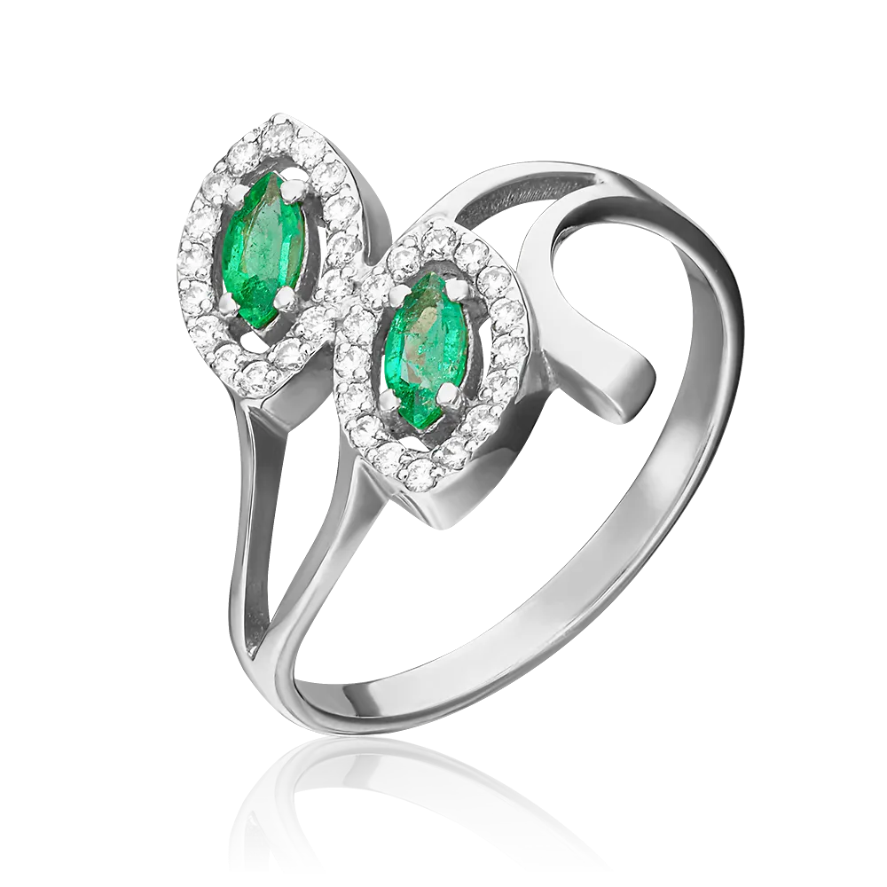 White gold ring with emeralds and diamonds-095