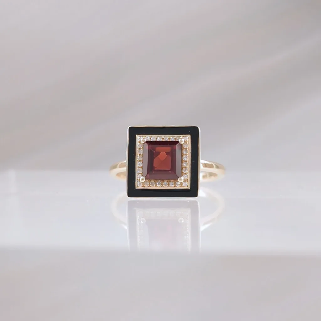 14K SQUARE GARNET W/ DIAMONDS – 773