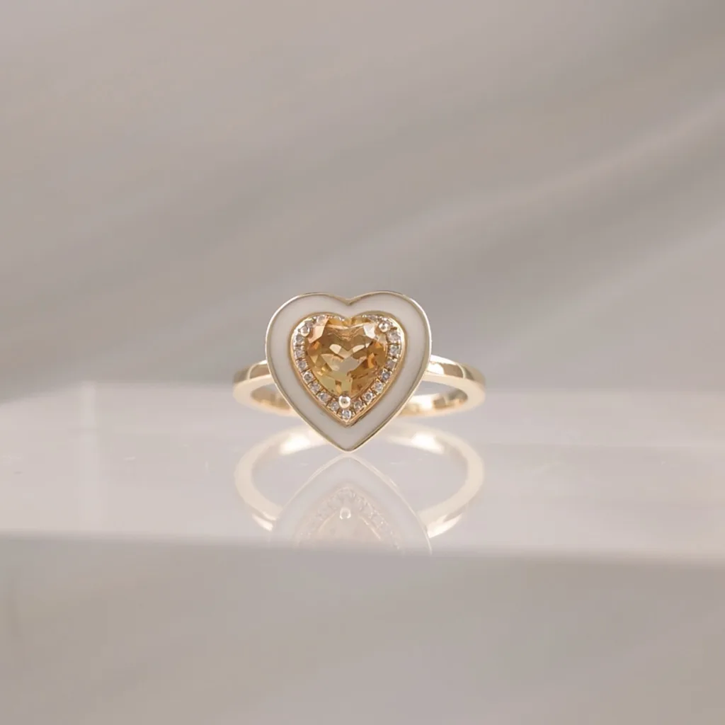 14K HEART SHAPE CITRIN W/DI – 291