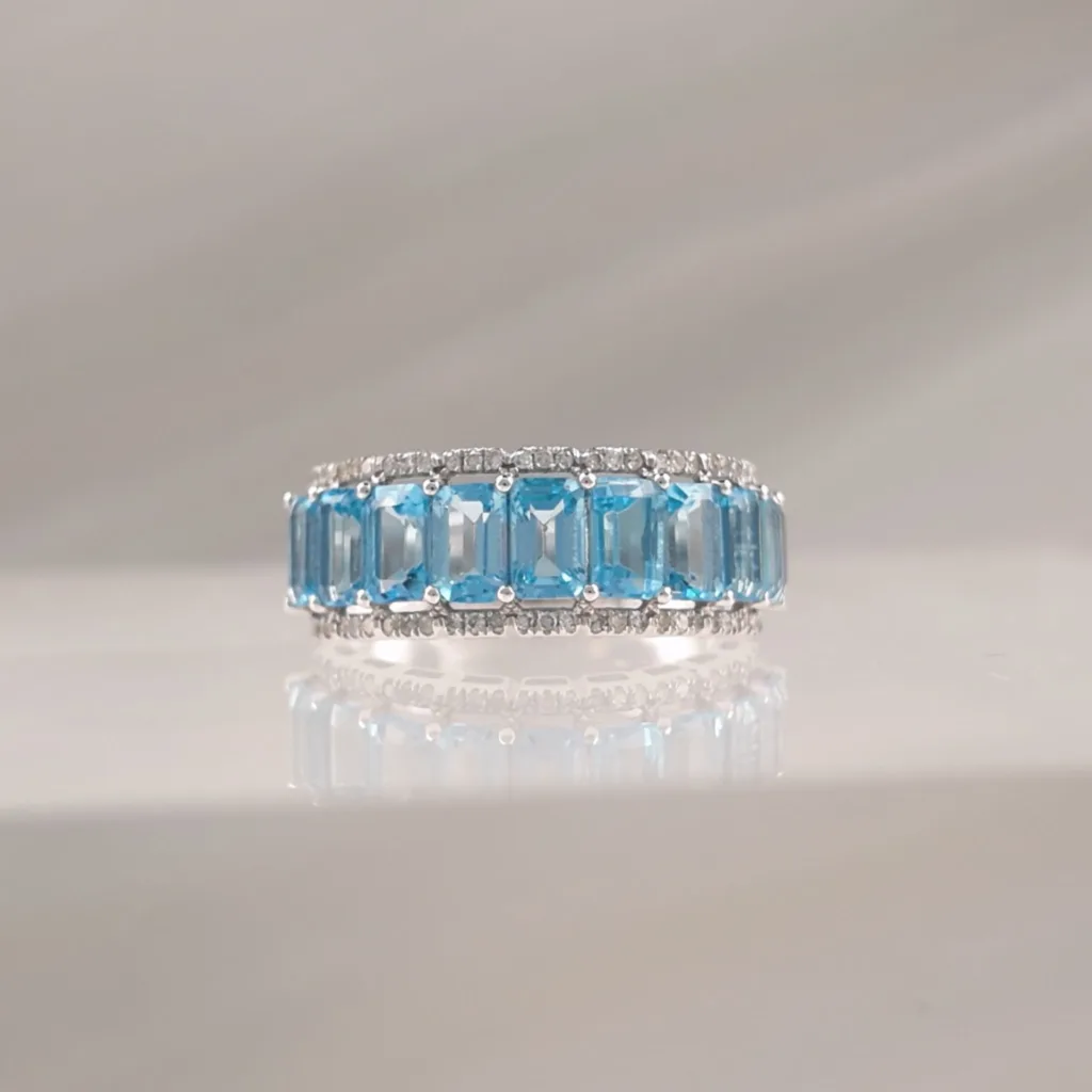 14K WHITE GOLD B/TOPAZ W/DI -027
