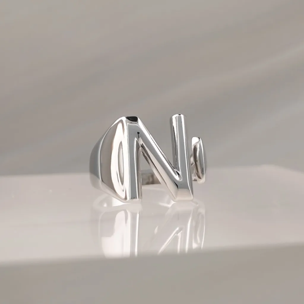 Silver Ring Letter N 090