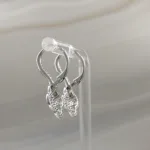 Silver Hanging Heart w/cz Earrings 063