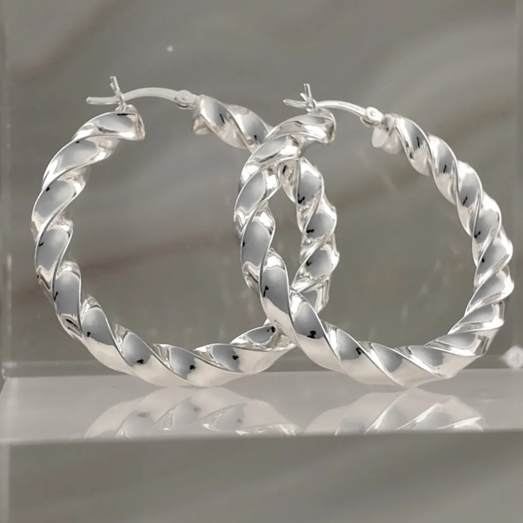 Silver Big Rope Hoops Earrings 061