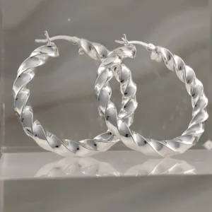 Silver Big Rope Hoops Earrings 061