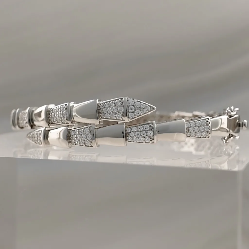 Silver Snake Bangle w/cz 010