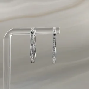 Silver heart hoops w/cz Earrings 064