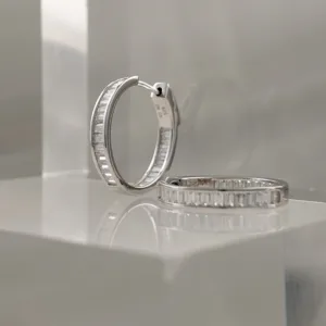 Silver hoops w/cz Earrings 055