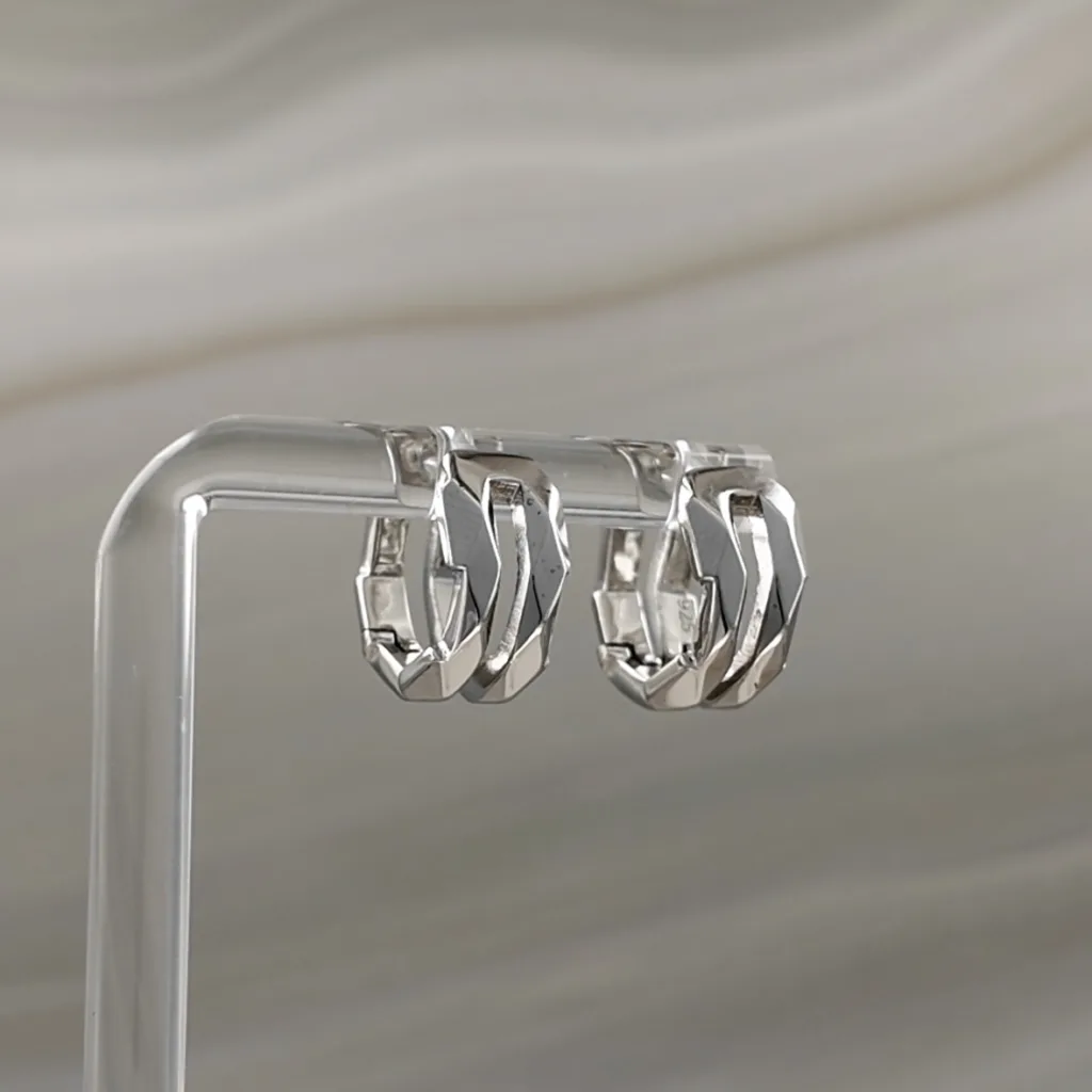 Silver Double hexagonal Earrings 062