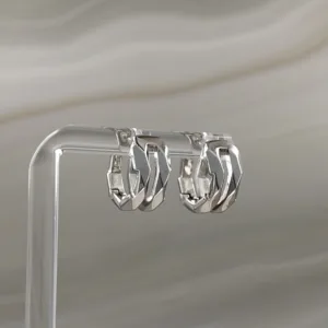 Silver Double hexagonal Earrings 062