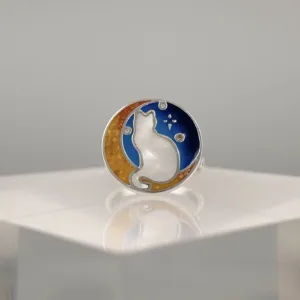 Silver Cat in Moon Ring 123
