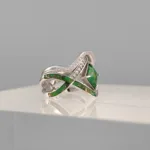 Silver Green rhomboid Stone Doble Ring 137