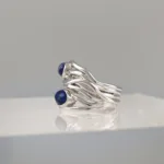 Silver Wavy and blue balls Ring 158