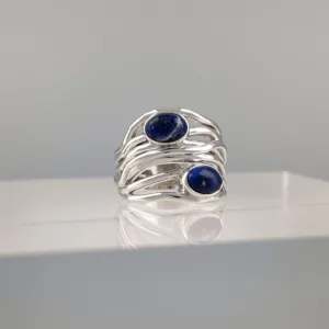 Silver Wavy and blue balls Ring 158