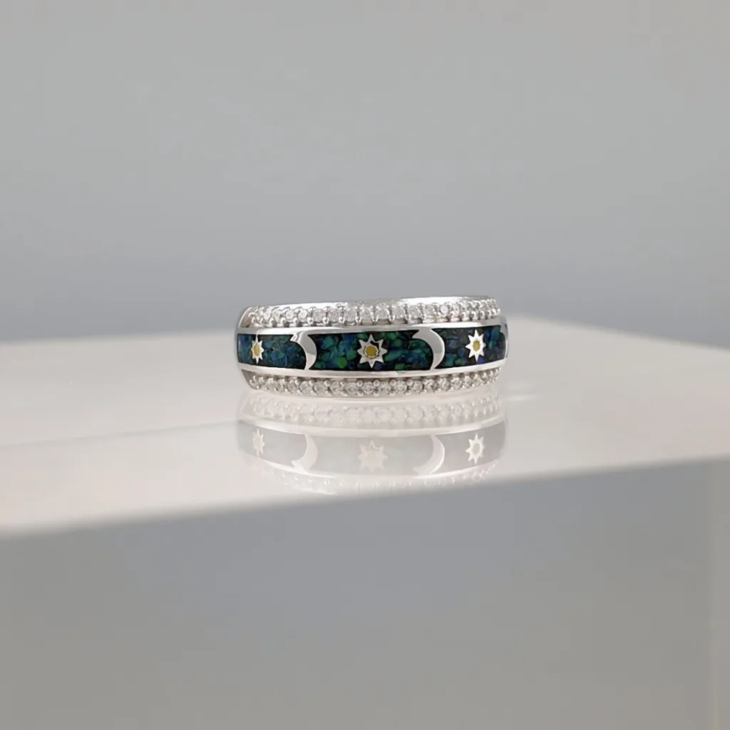 Silver Sun and Moon Band Ring 159