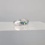 Silver Green Flowers Band Ring 142