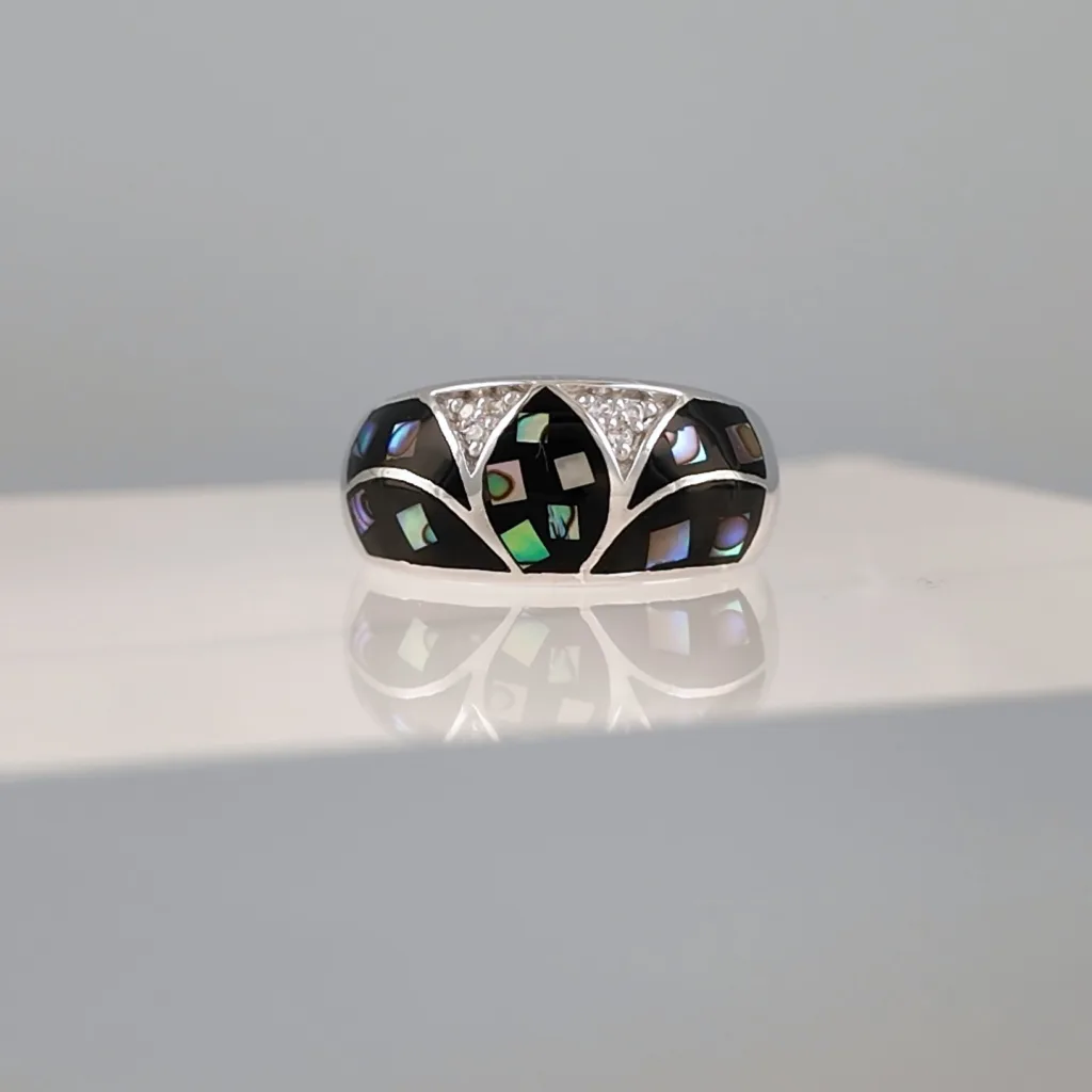 Silver White Triangles Band Ring 160
