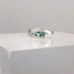 Silver Green Flowers Band Ring 142