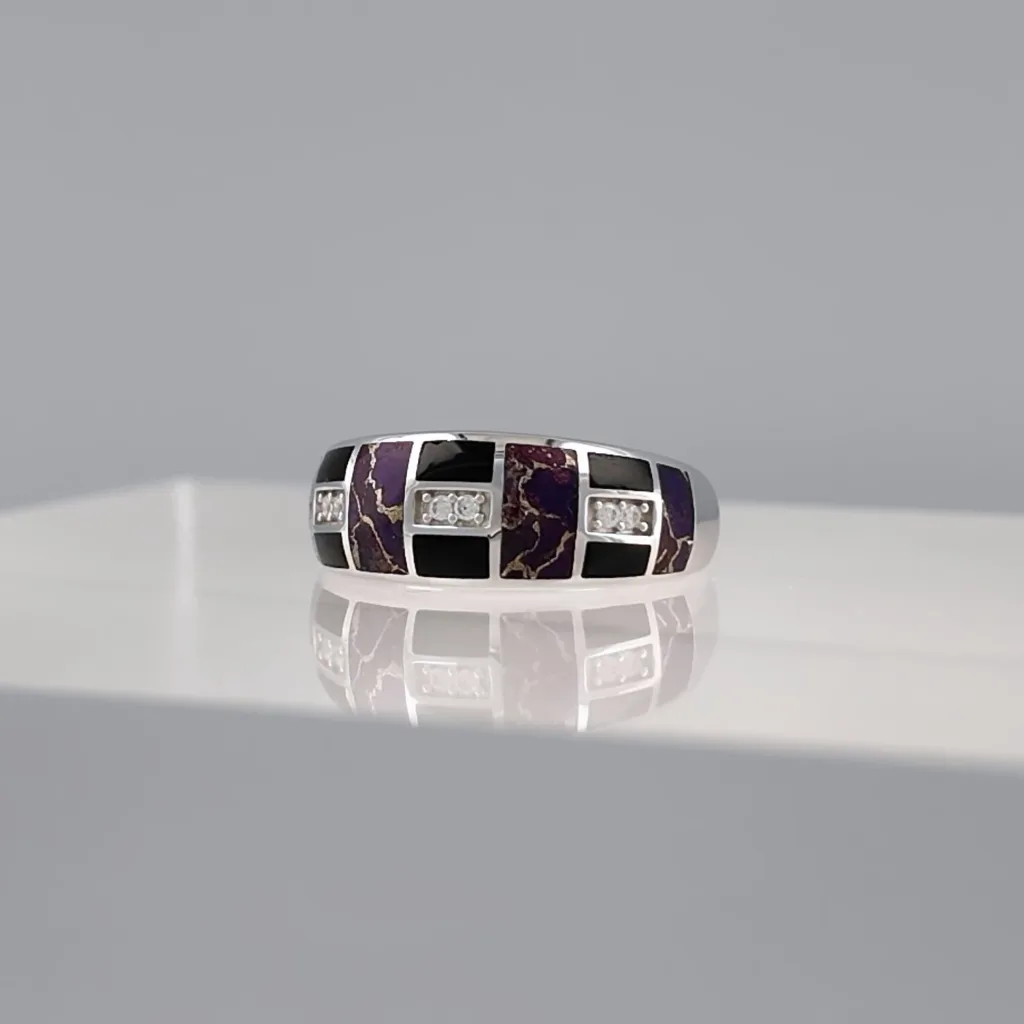 Silver Purple Geometric Band Ring 129