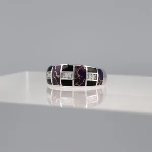 Silver Purple Geometric Band Ring 129