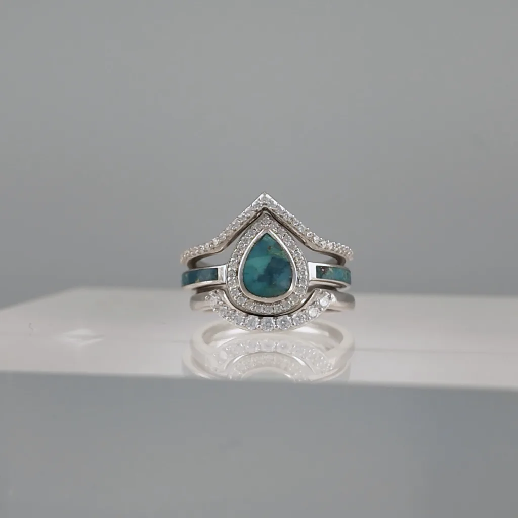 Silver baby blue drops trio Ring 121