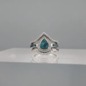 Silver baby blue drops trio Ring 121