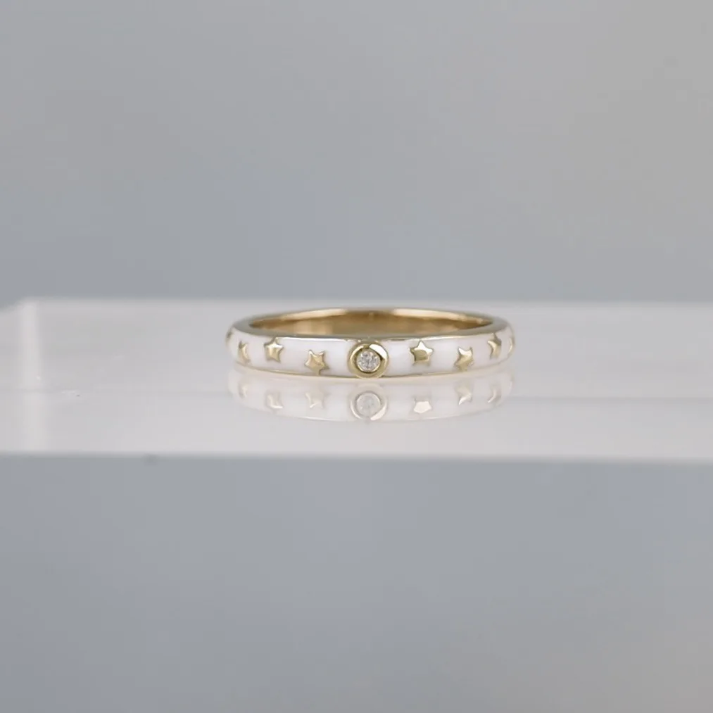 Yellow Silver White w/star Band Ring 140