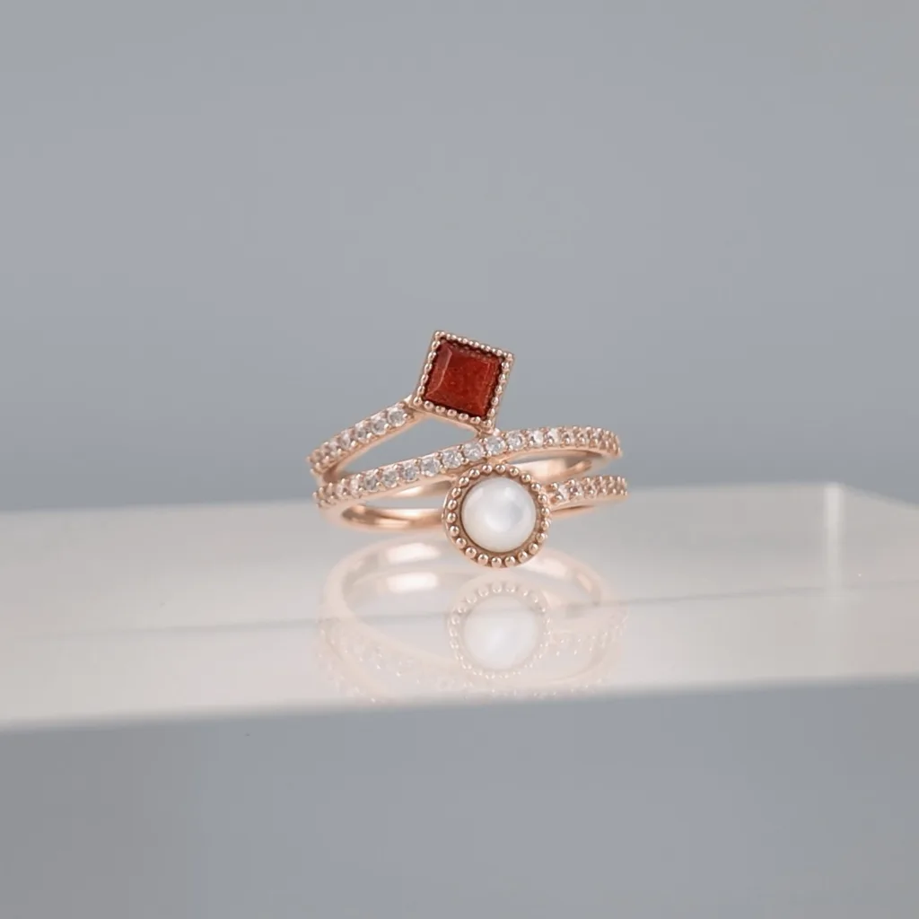 Rose Silver Geometric Ring 118