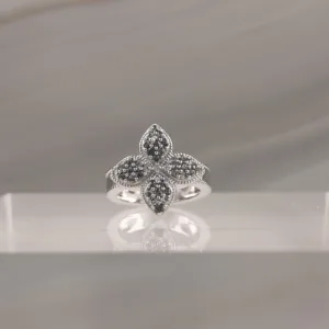 Silver Robert Flower Ring with b/w cz