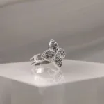 Silver Robert Flower Ring with b/w cz