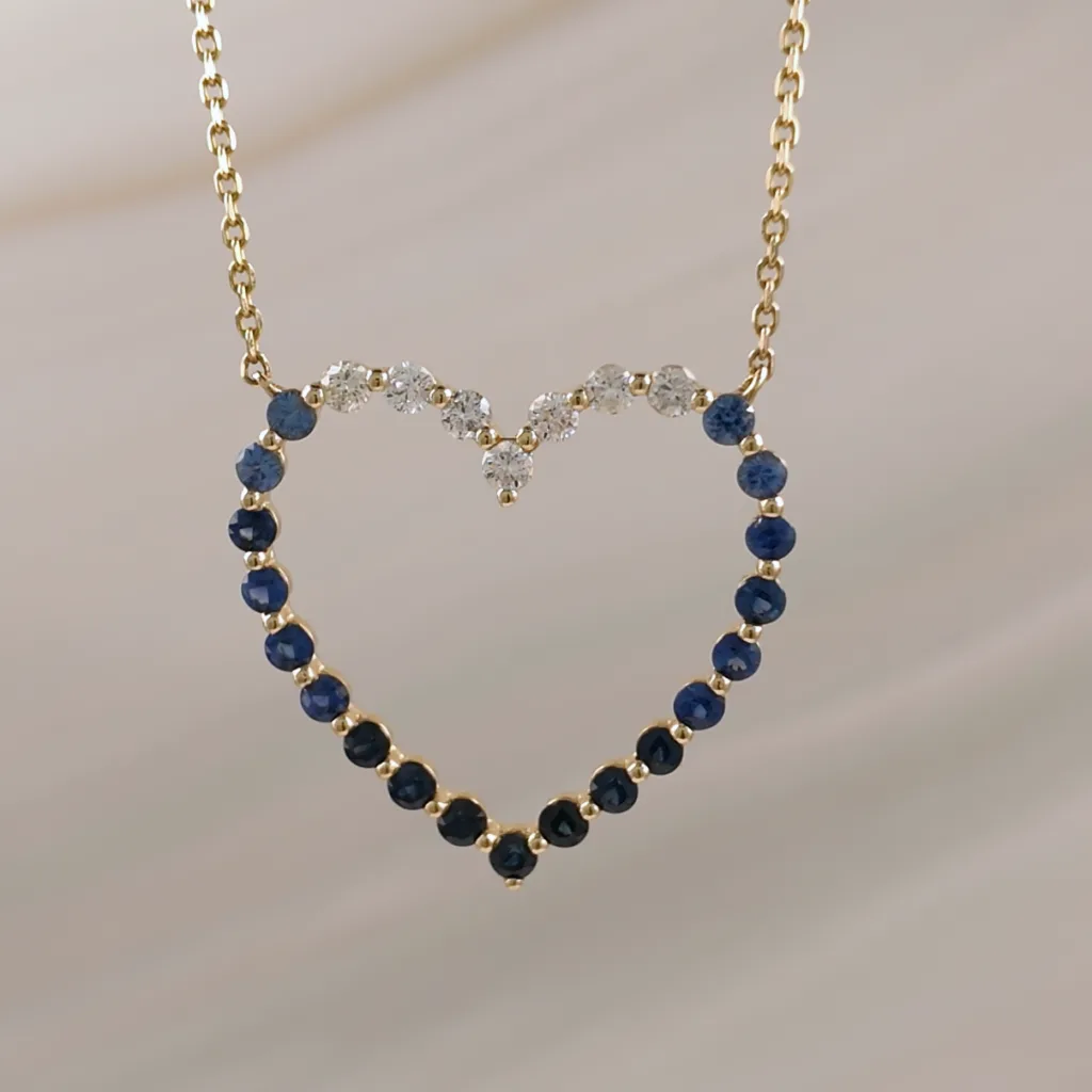 14K HEART BLUE SAP W/DI – 046