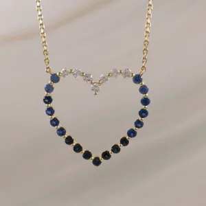 14K HEART BLUE SAP W/DI – 046