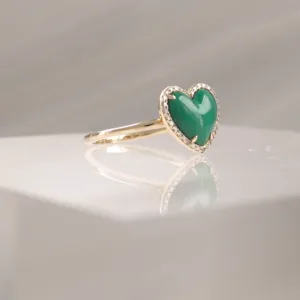14K HEART MALACHITE W/DI – 296