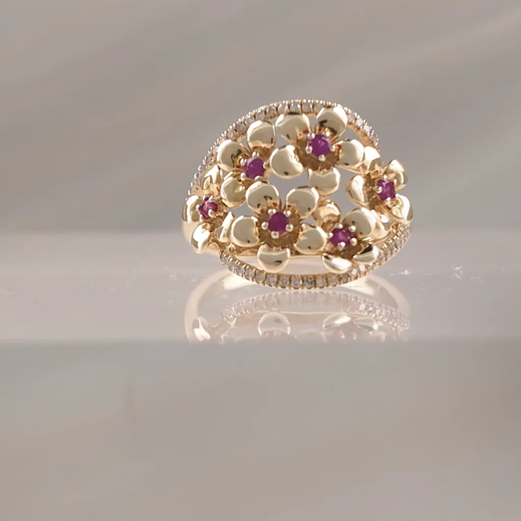 14K FLOWER W/RUBYS/DIAMONDS – 767