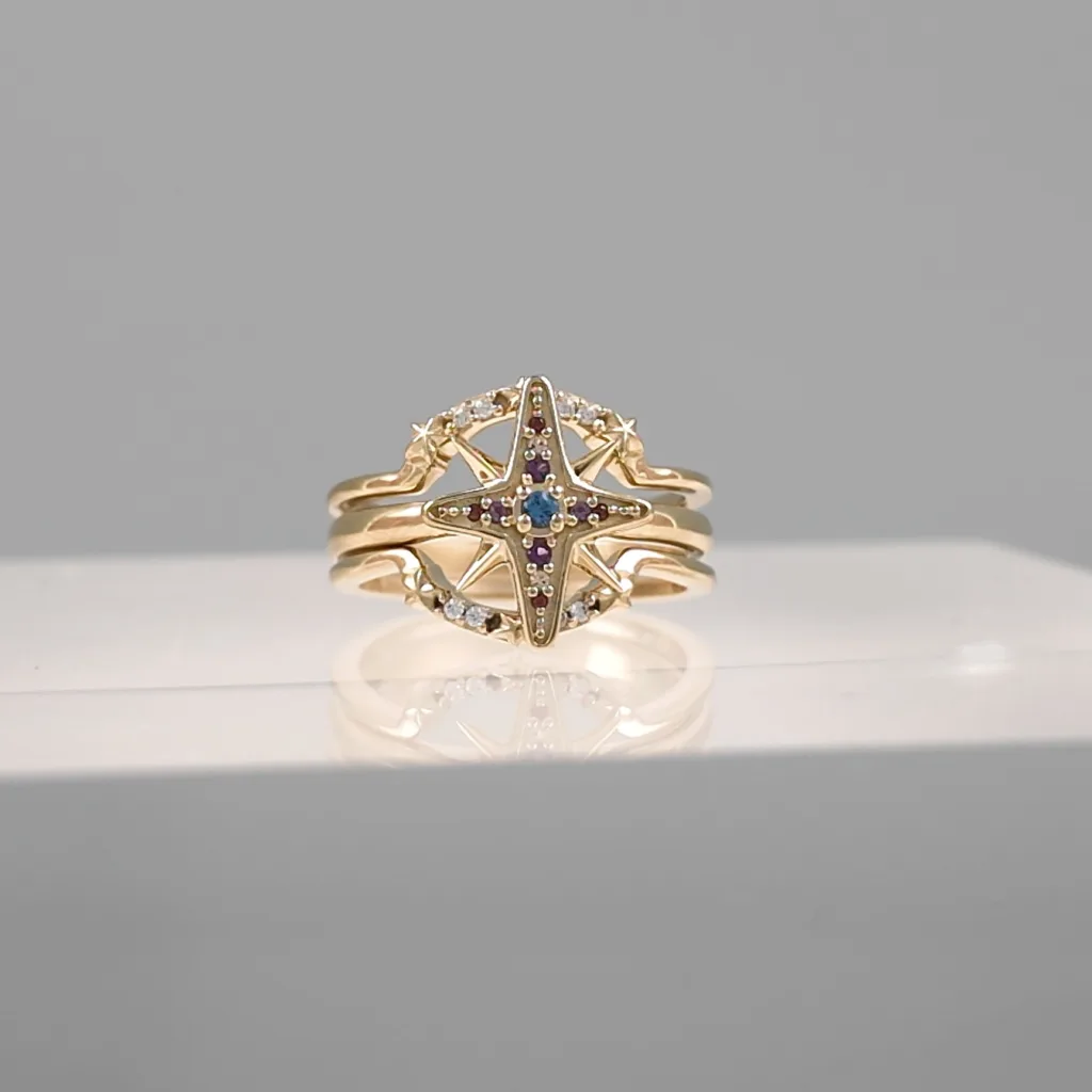 Yellow Silver Star Trio Ring 169