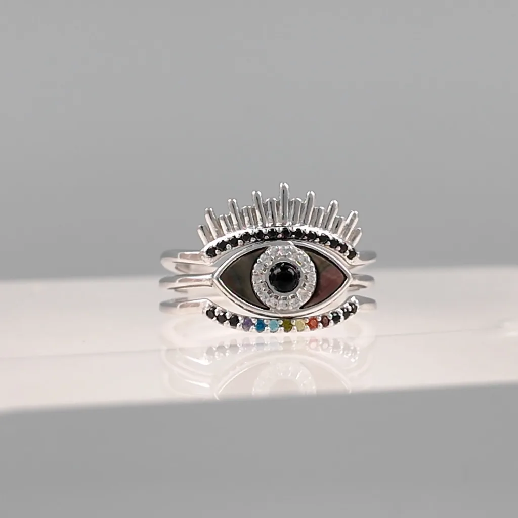 Silver Black Eye Trio Ring 131