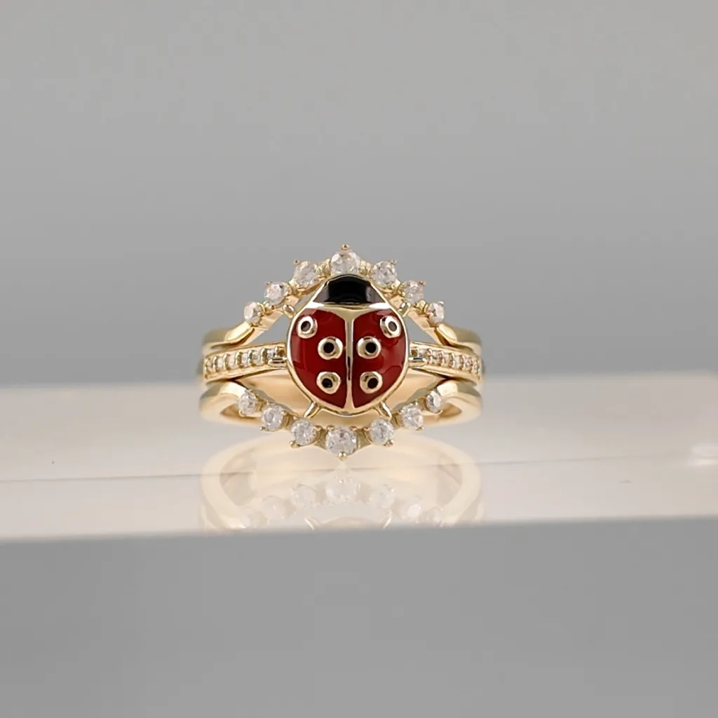 Yellow Silver LadyBug Trio Ring 162
