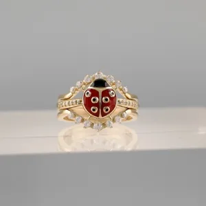 Yellow Silver LadyBug Trio Ring 162