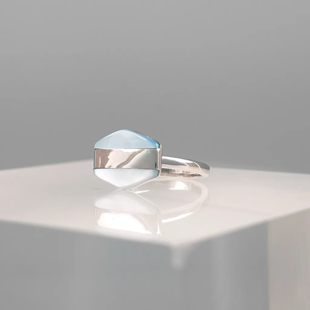 Silver Hexagonal Blue Lines Ring 150