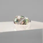 Silver Green pearl Ston line Ring 156