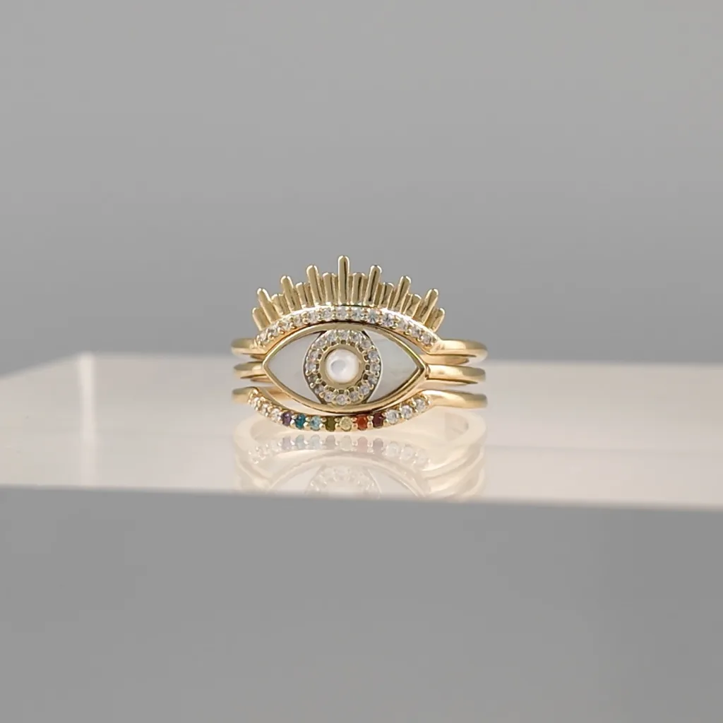 Yellow Silver Eye Trio Ring 126