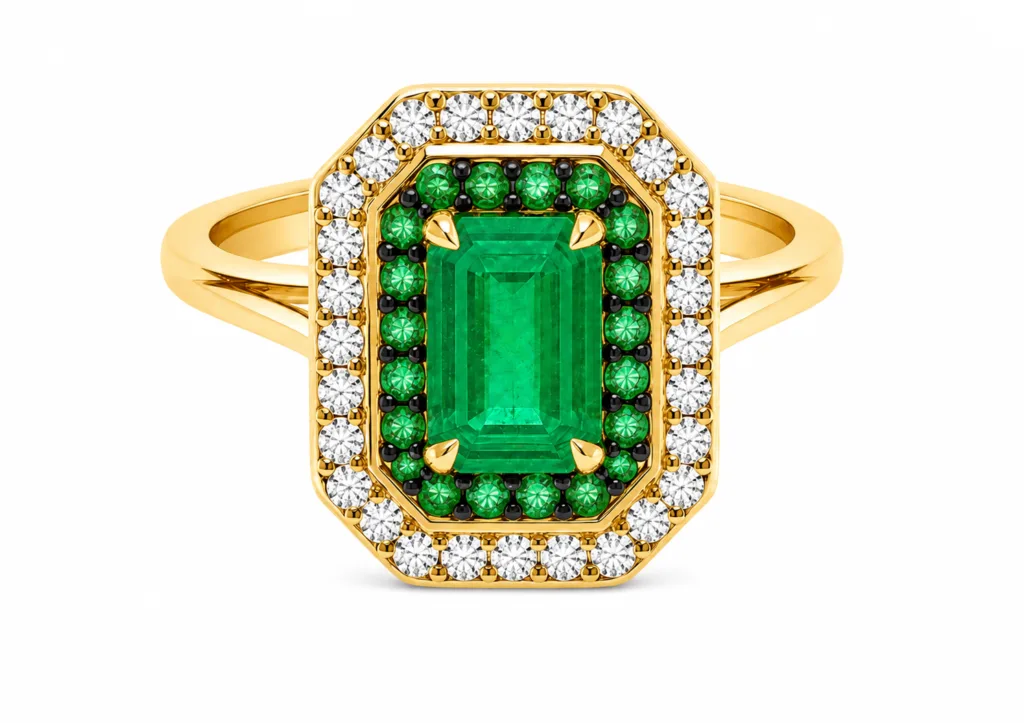 Double Halo Emerald Ring – 005