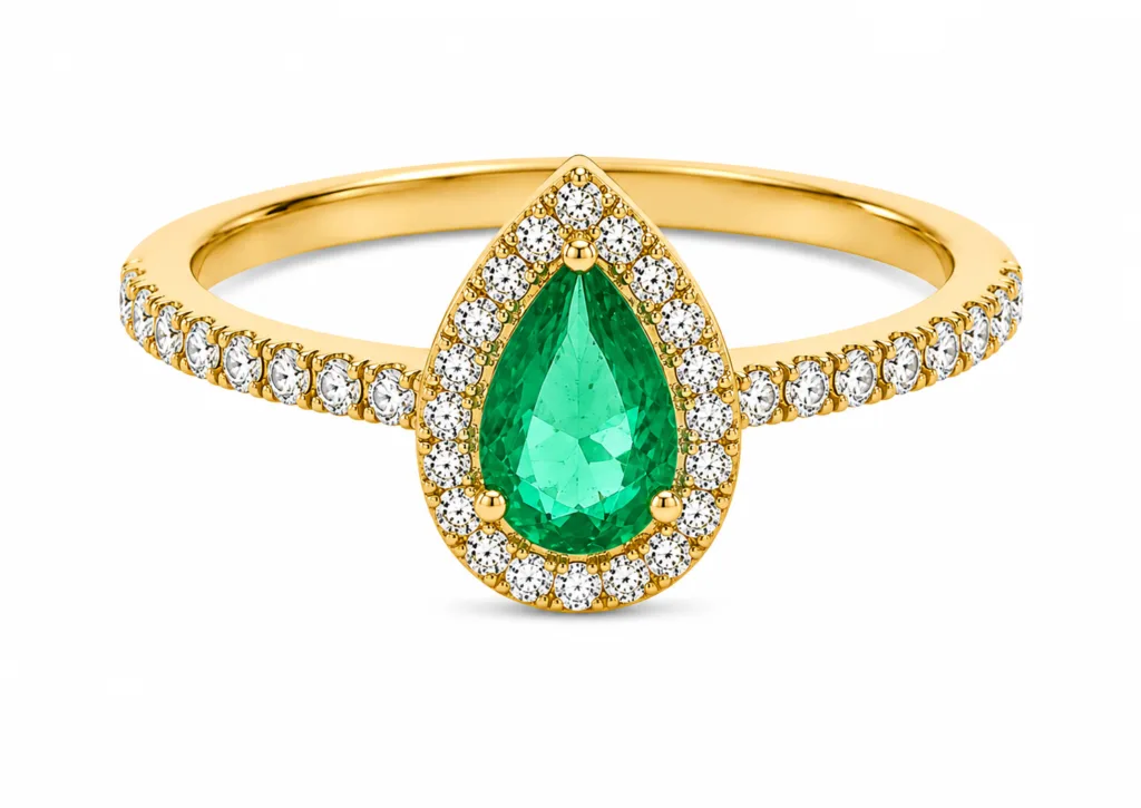 Emerald Pear Halo Ring – 006