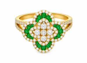 Emerald & Diamond Clover Cocktail Ring – 007