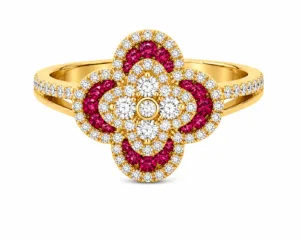 Ruby & Diamond Clover Cocktail Ring. – 008