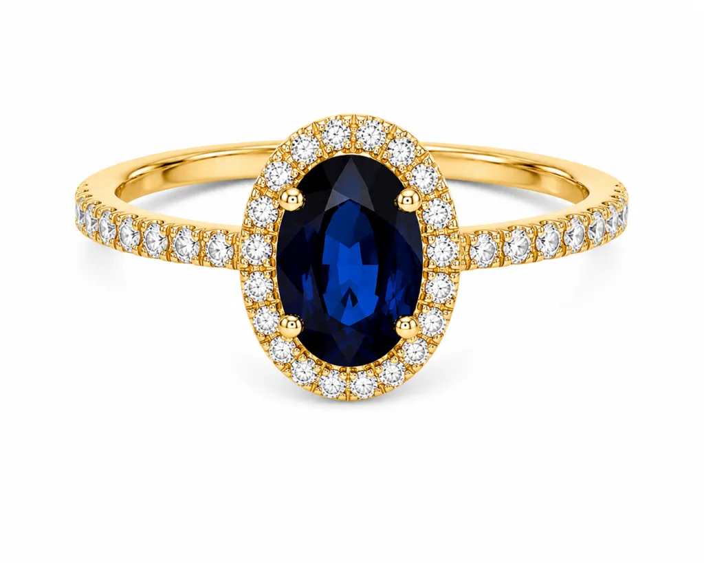 Oval Sapphire & Diamond Halo Ring – 009